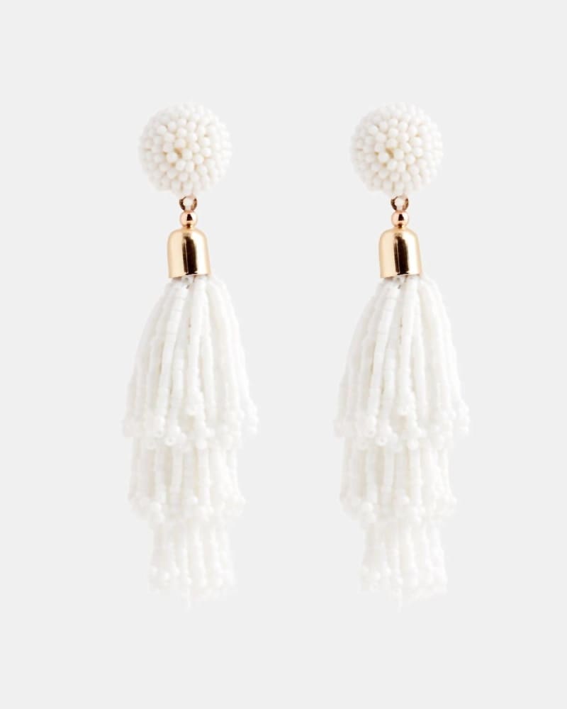 Front of a size O/S Beaded Tassel Earrings in White in White by Panacea. | dia_product_style_image_id:330341